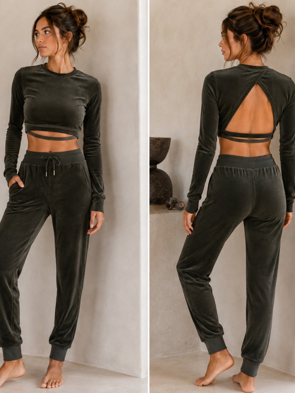 Niyama Sol NWT Velour Racer Jogger in Nori